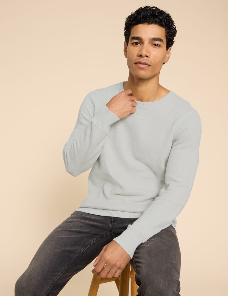 Organic Cotton Textured Crew Neck Jumper 1 of 6