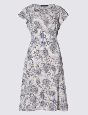 Oriental Floral Fit & Flare Dress Image 2 of 3