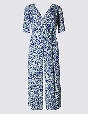 Oriental Print Culottes Belted Jumpsuit Image 2 of 3