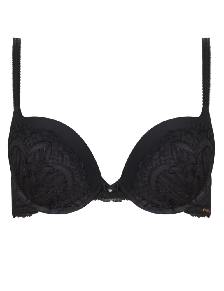 Ornamental Embroidery Underwired Padded Plunge Push-Up Bra A-DD 2 of 2