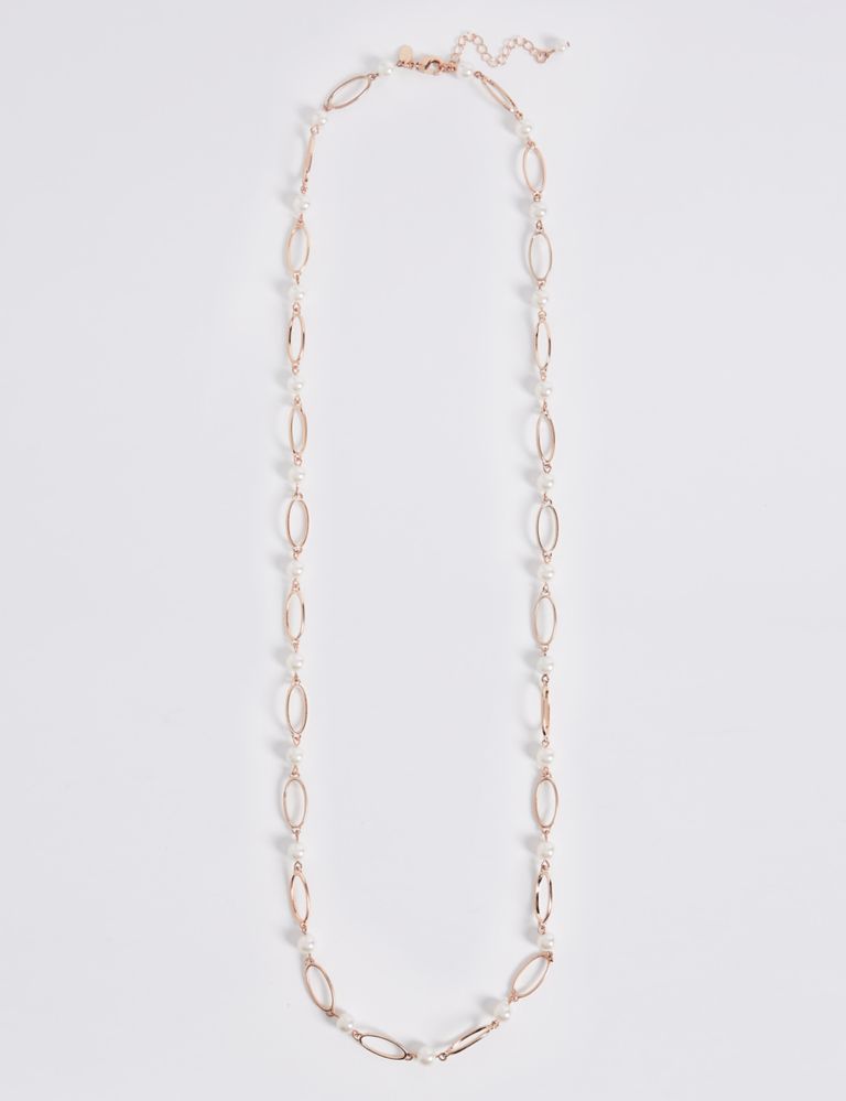 Oval Link Pearl Long Necklace 2 of 2