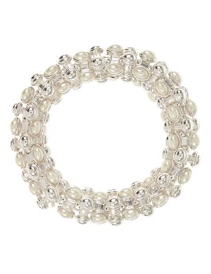 Oval Pearl Effect Stretch Bracelet Image 1 of 1