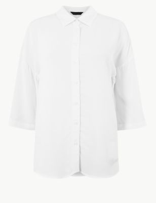 Oversized  Button Detailed 3/4 Sleeve Shirt Image 2 of 5