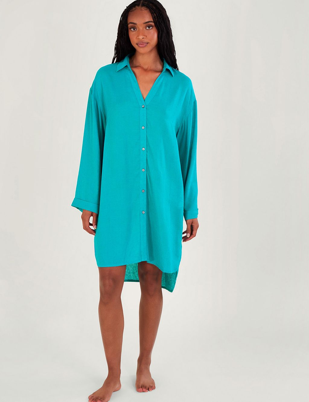 Oversized Beach Cover Up Shirt with Linen 3 of 5