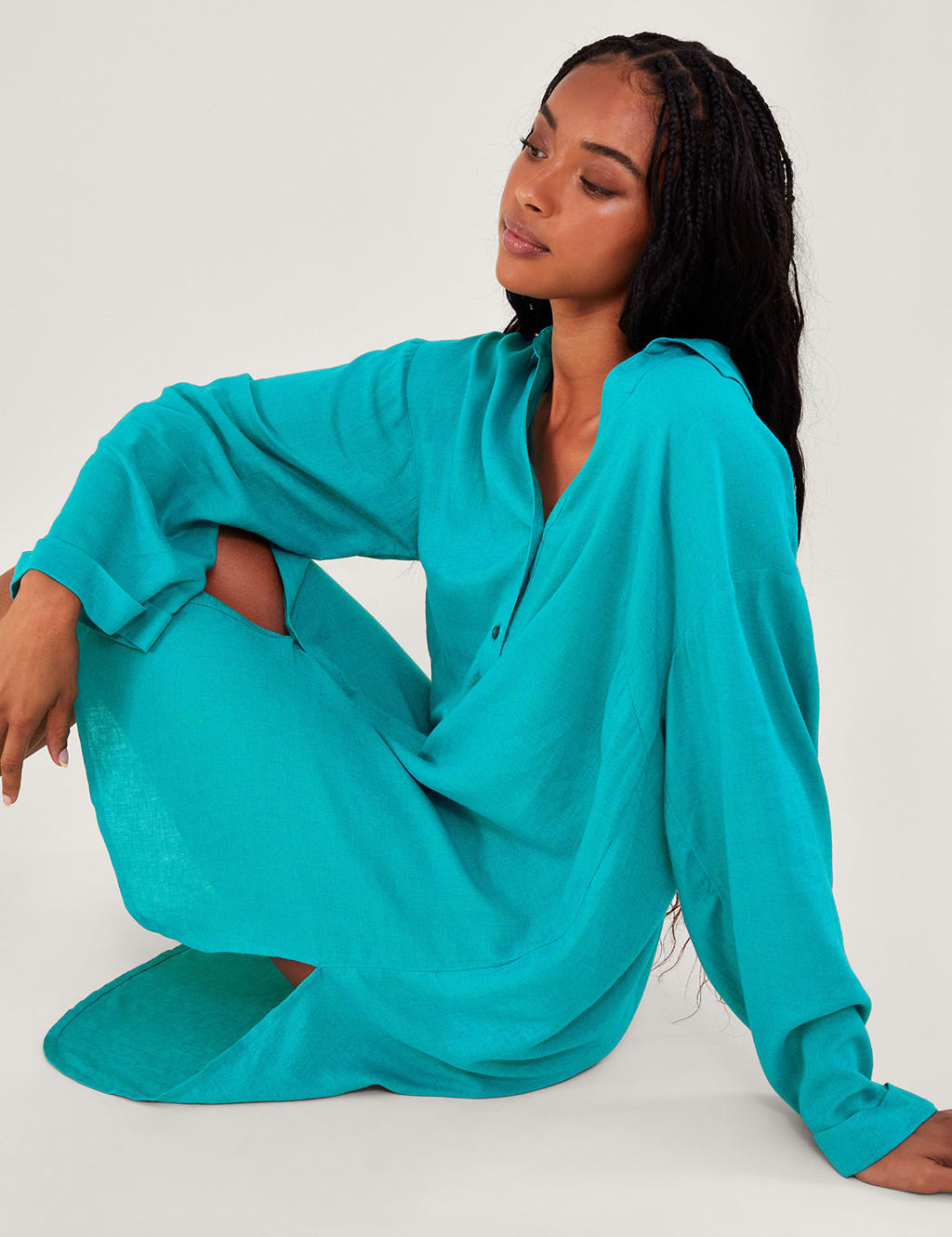 Oversized Beach Cover Up Shirt with Linen Monsoon M&S