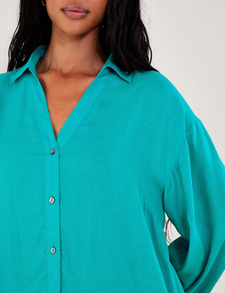 Oversized Beach Cover Up Shirt with Linen Monsoon M&S