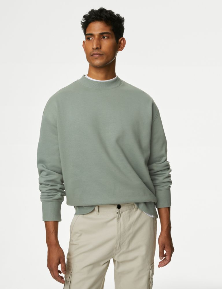 Oversized Cotton Rich Crew Neck Sweatshirt 1 of 4