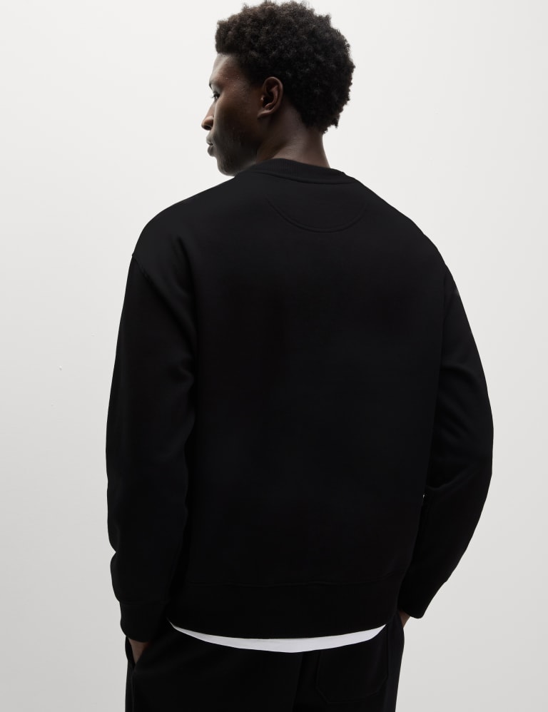 Oversized Fit Cotton Sweatshirt - Black - Men