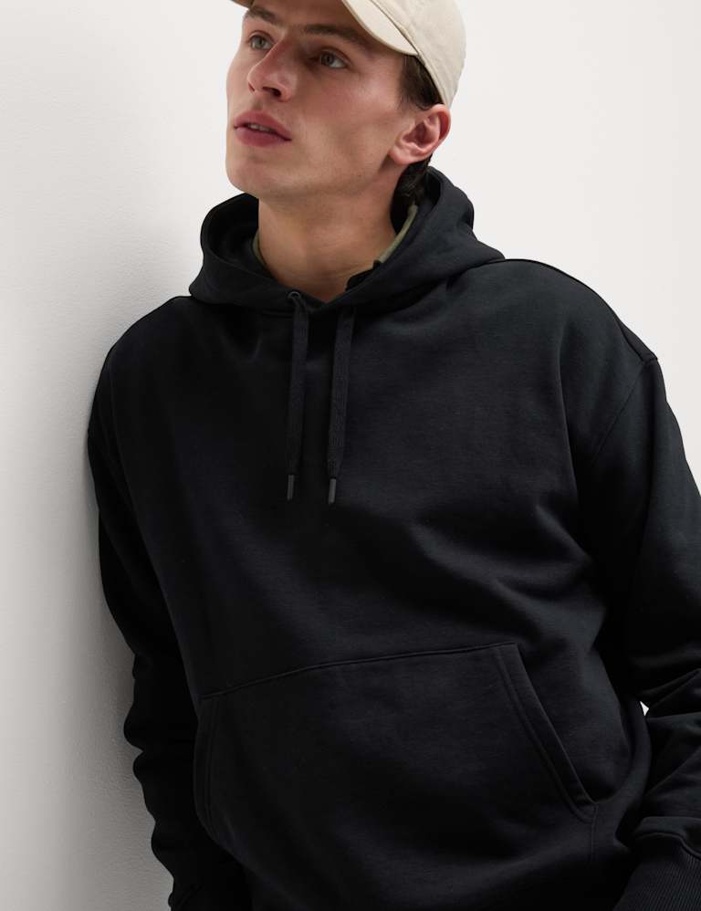 Oversized Fit Cotton Hoodie - Black - Men