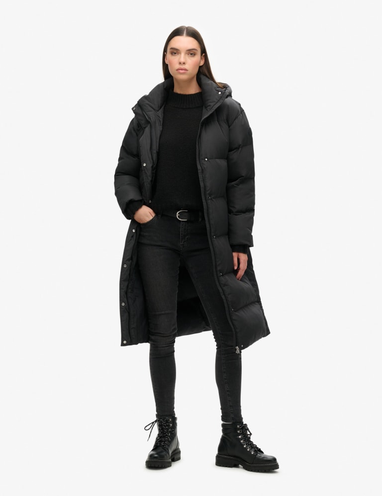 Womens evening shadow longline hooded shop puffer jacket