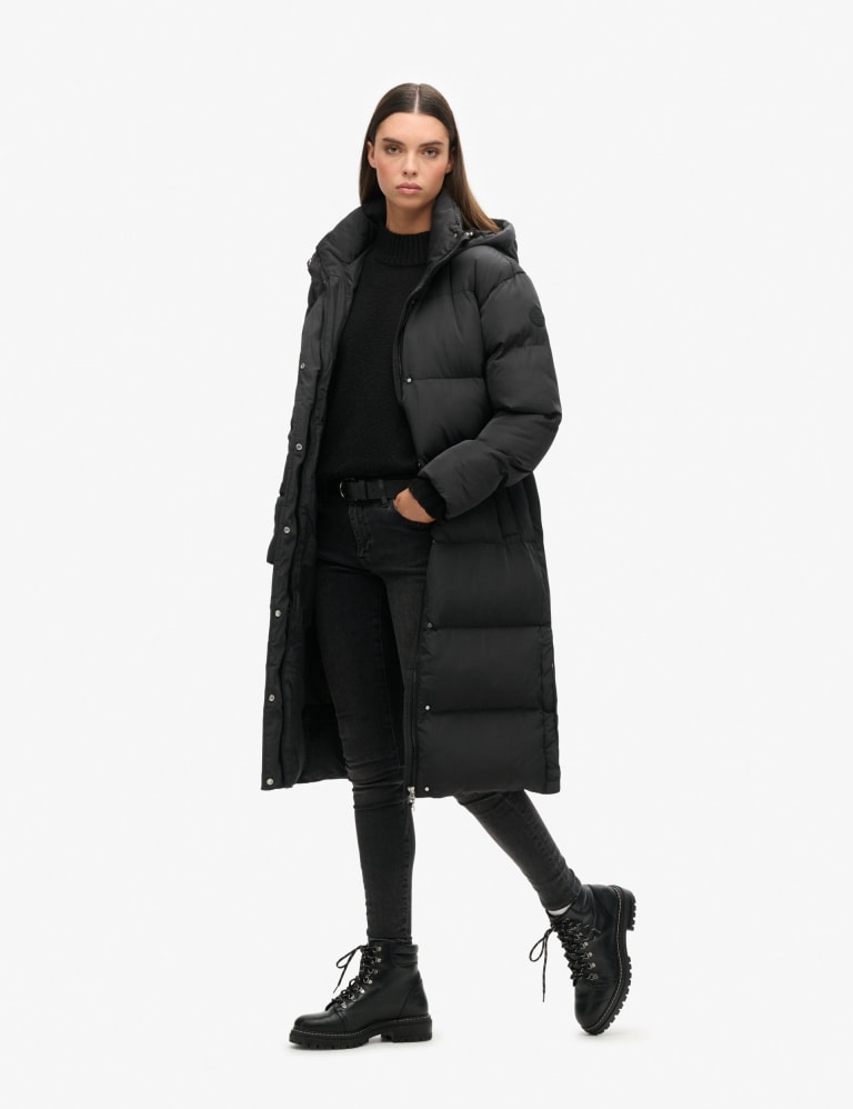 Womens evening shadow longline hooded best sale puffer jacket