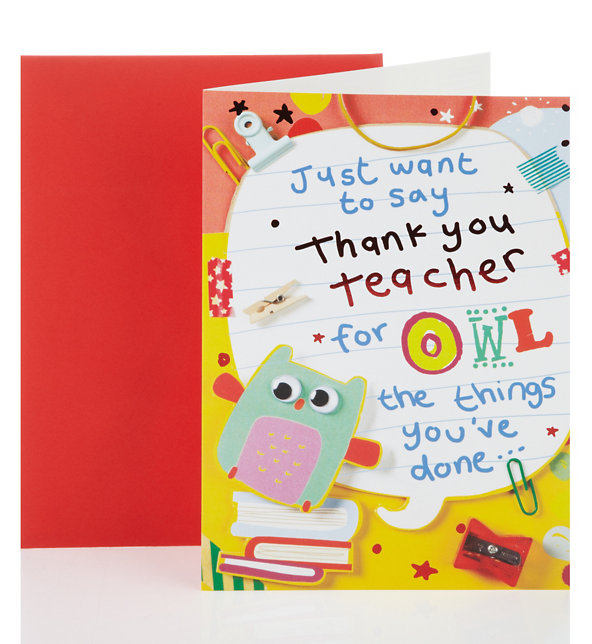 Owl Thank You Teacher Card Image 1 of 2