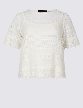 PETITE All Over Lace Half Sleeve T-Shirt Image 2 of 4