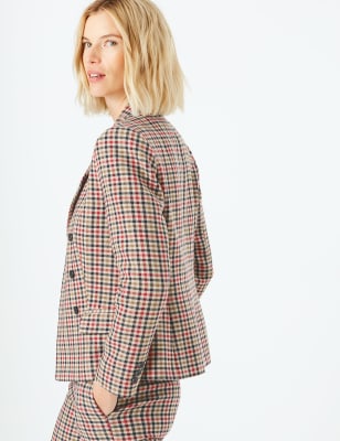 Petite Check Button Sleeve Blazer