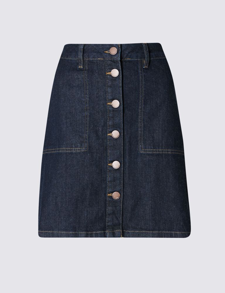 PETITE Denim Button Through A-Line Skirt 2 of 3