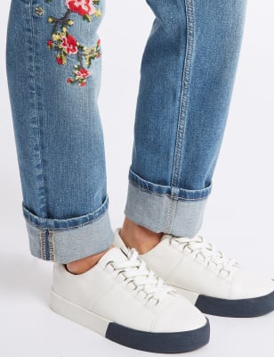 Floral Embroidered Mid Rise Jeans, M&S Collection