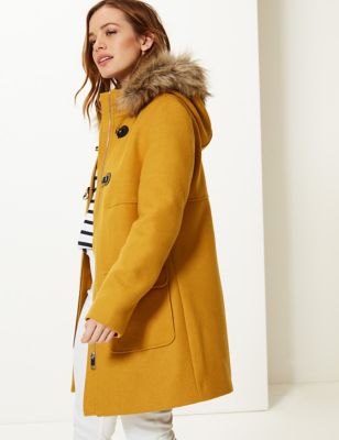 PETITE Faux Fur Duffle Coat, M&S Collection