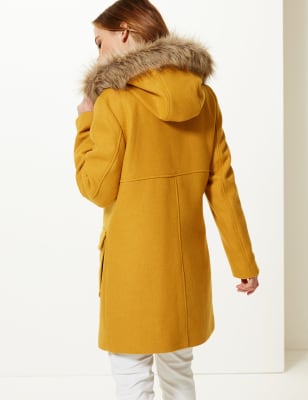 Mustard faux fur store hooded coat