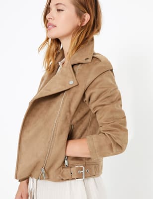 PETITE Faux Suede Biker Jacket, M&S Collection