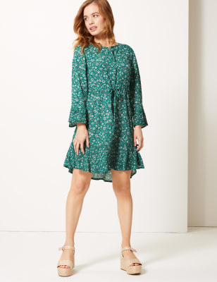 PETITE Floral Drawcord Relaxed Mini Dress M S Collection M S