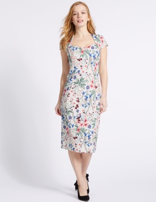 PETITE Floral Print Bodycon Midi Dress, M&S Collection