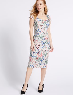 Floral Print Fuller Bust Bodycon Midi Dress, M&S Collection