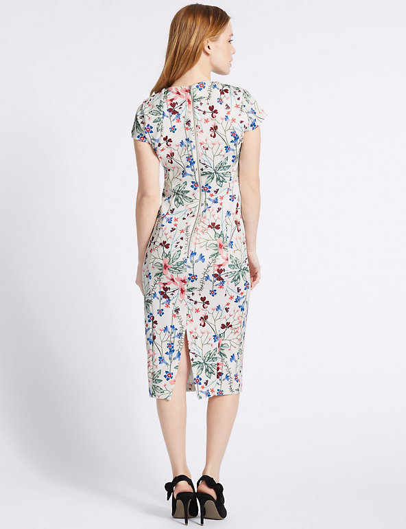 M&S PETITE Floral Bodycon Midi Dress 6 & 8 RRP £45