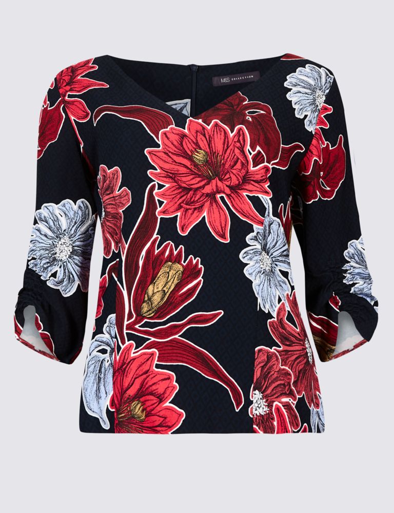 PETITE Floral Print Ruched Sleeve Blouse 2 of 4