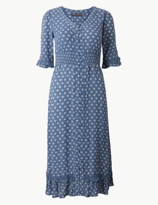 PETITE Floral Print Waisted Midi Dress | M&S Collection | M&S