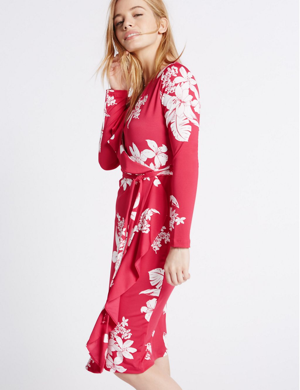 PETITE Floral Print Wrap Midi Dress 2 of 4