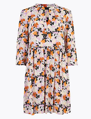 PETITE Floral V-Neck Mini Relaxed Dress Image 2 of 4