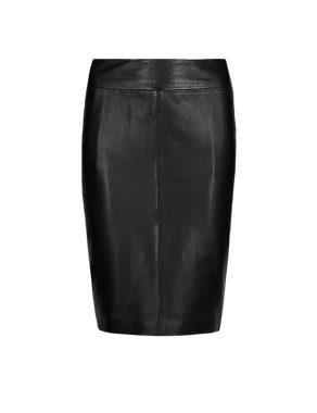 PETITE Leather Ponte Pencil Skirt Image 2 of 3