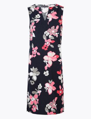 PETITE Linen Floral V-Neck Shift Dress Image 1 of 1