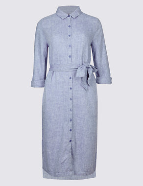 PETITE Linen Rich Chambray Shirt Midi Dress Image 2 of 5