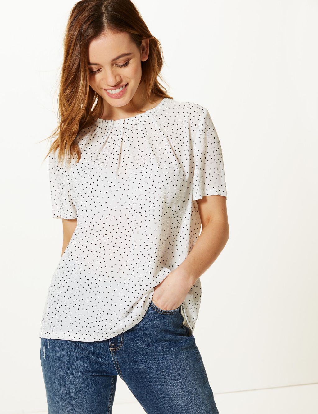 PETITE Polka Dot Round Neck Shell Top 3 of 4