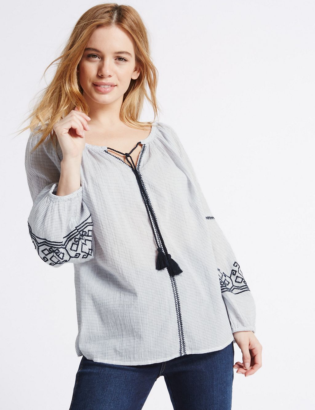 PETITE Pure Cotton Embroidered Blouse 3 of 4