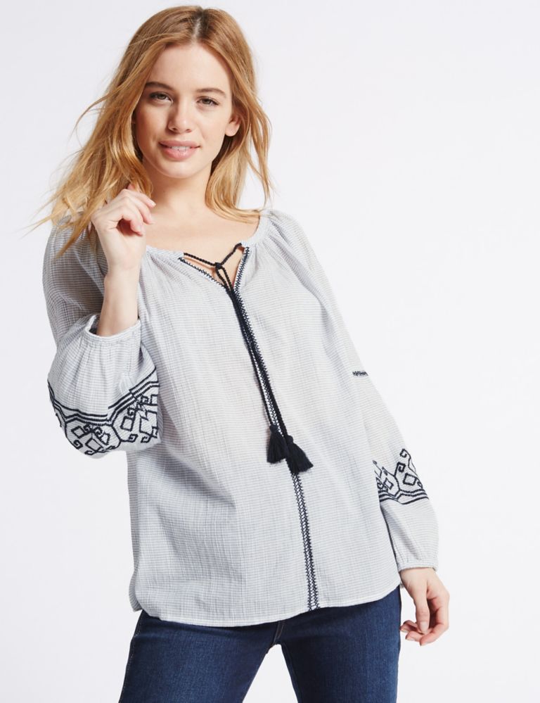 PETITE Pure Cotton Embroidered Blouse 1 of 4