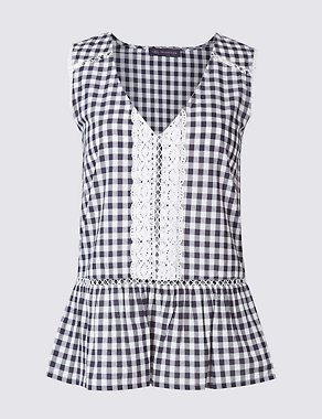 PETITE Pure Cotton Gingham Blouse Image 2 of 5