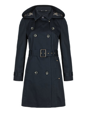 PETITE Pure Cotton Hooded Belted Trench Coat with Stormwear™ Image 2 of 5