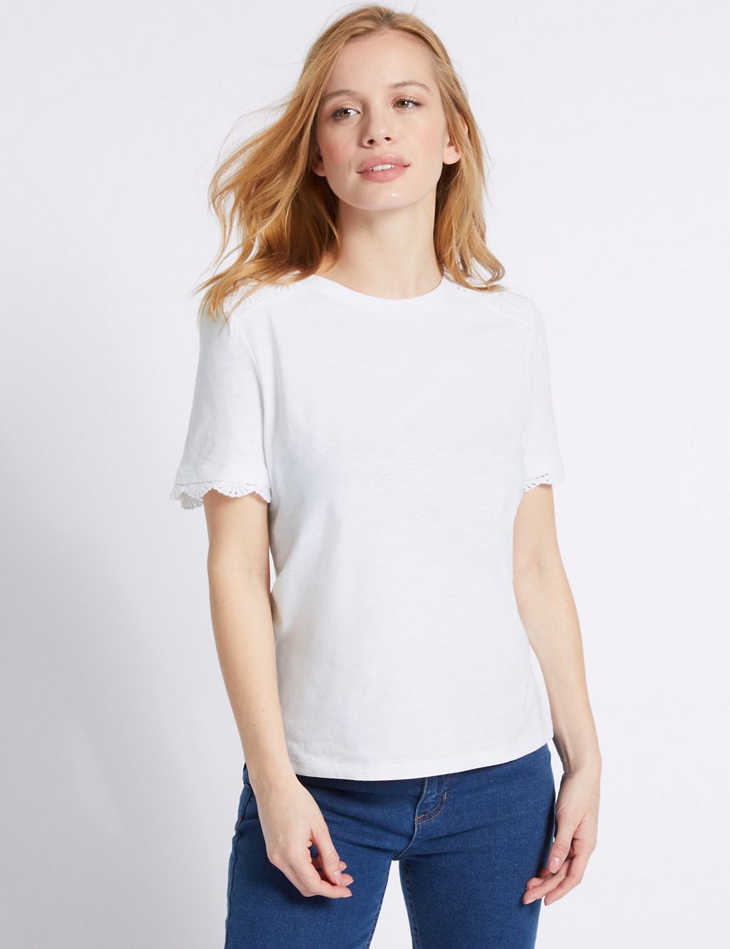 PETITE Pure Cotton Lace Short Sleeve T-Shirt 3 of 5