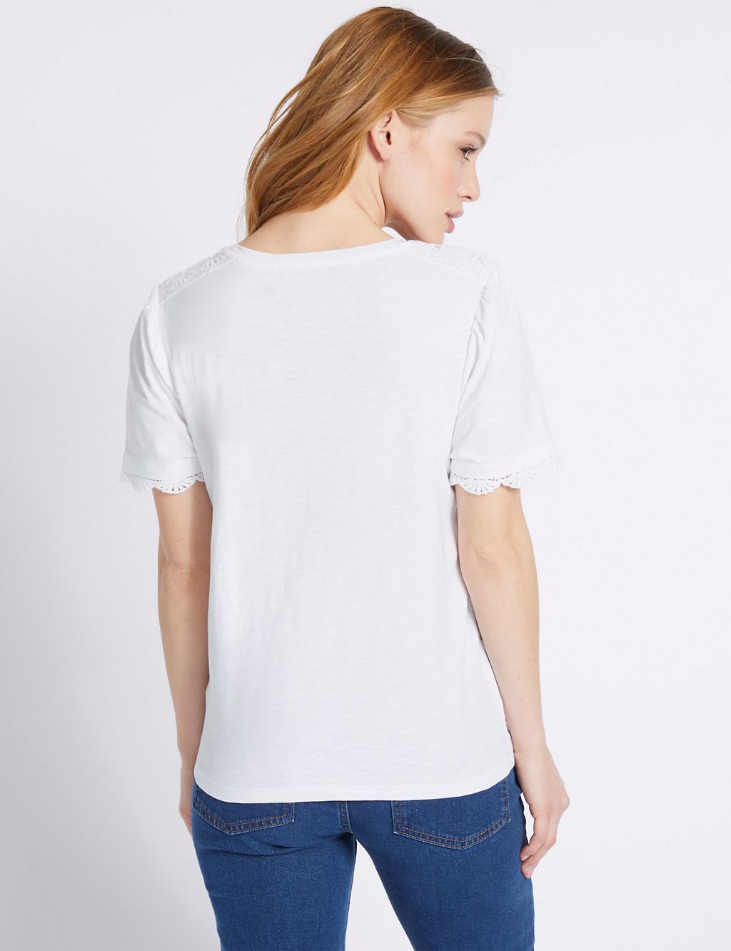 PETITE Pure Cotton Lace Short Sleeve T-Shirt 4 of 5