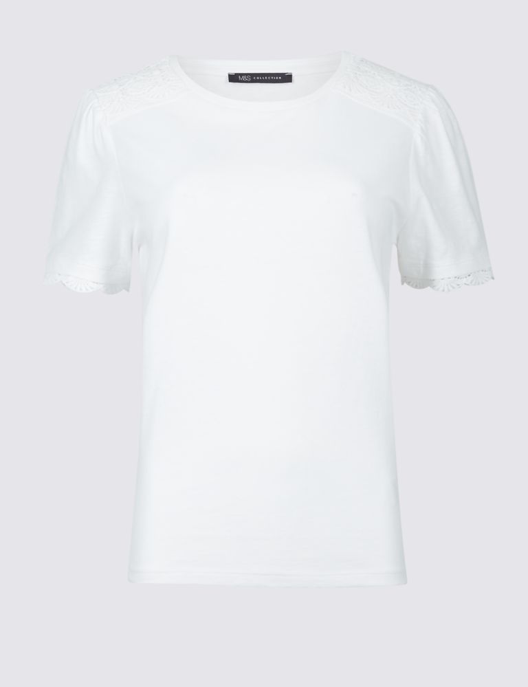 PETITE Pure Cotton Lace Short Sleeve T-Shirt 2 of 5