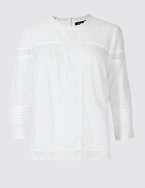 PETITE Pure Cotton Pintuck Blouse Image 2 of 5
