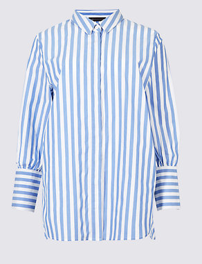 PETITE Pure Cotton Striped Long Sleeve Shirt Image 2 of 5
