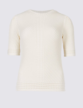 PETITE Pure Cotton Textured Jumper Image 2 of 5