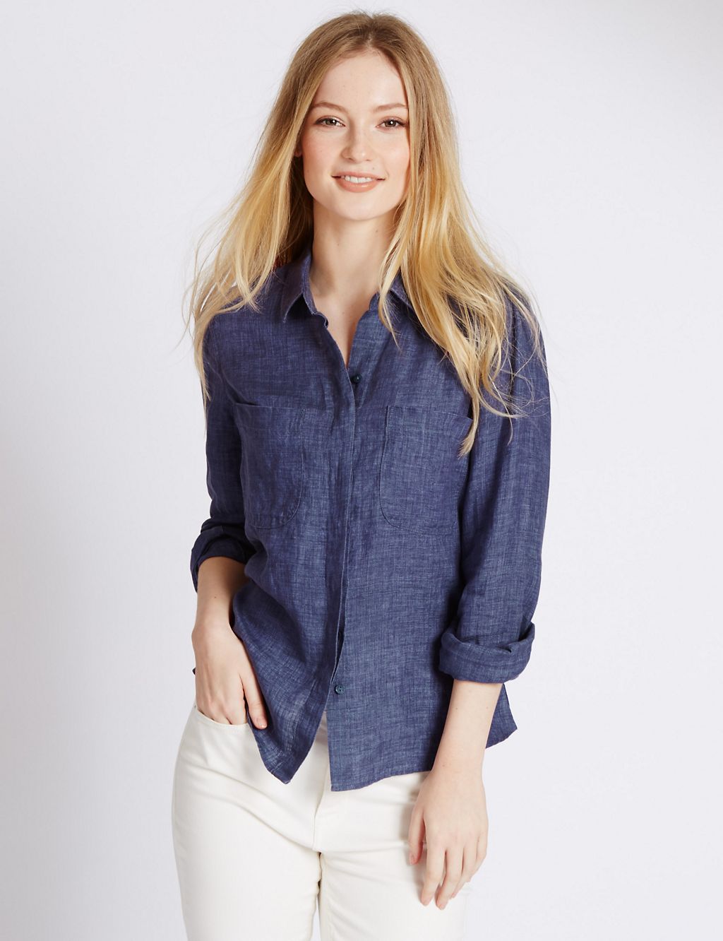 PETITE Pure Linen Collared Neck Shirt 3 of 3