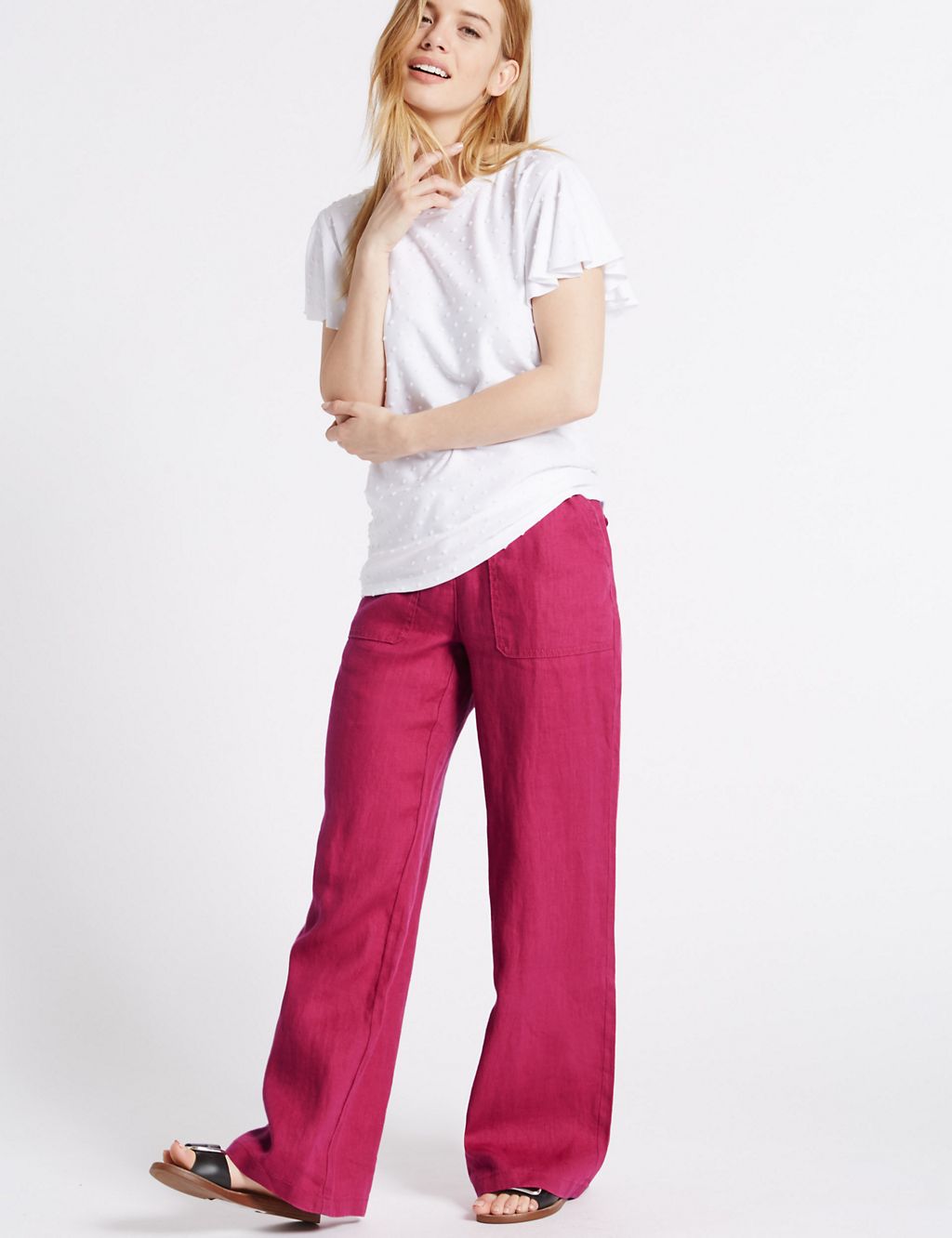 PETITE Pure Linen Wide Leg Trousers 2 of 6