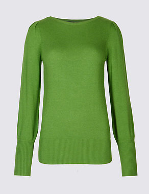 PETITE Ribbed Bubble Sleeve Jumper Image 2 of 4