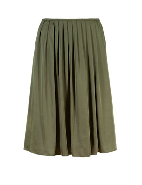 PETITE Satin Pleated A-Line Skirt Image 2 of 4