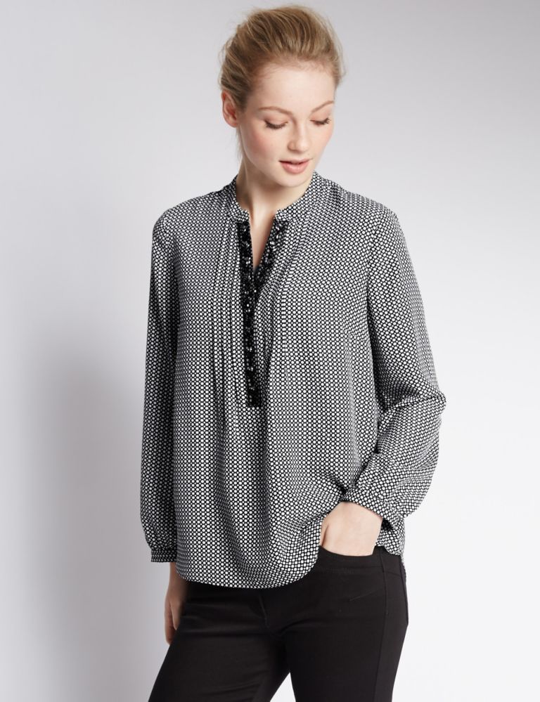 PETITE Spotted Long Sleeve Blouse 1 of 3